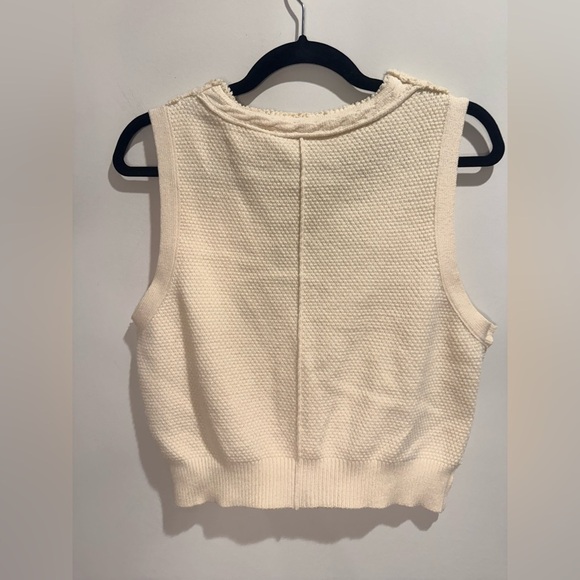 Free People Cable Knit Cropped Sweater Vest Cream Button Front Size L - Picture 6 of 8